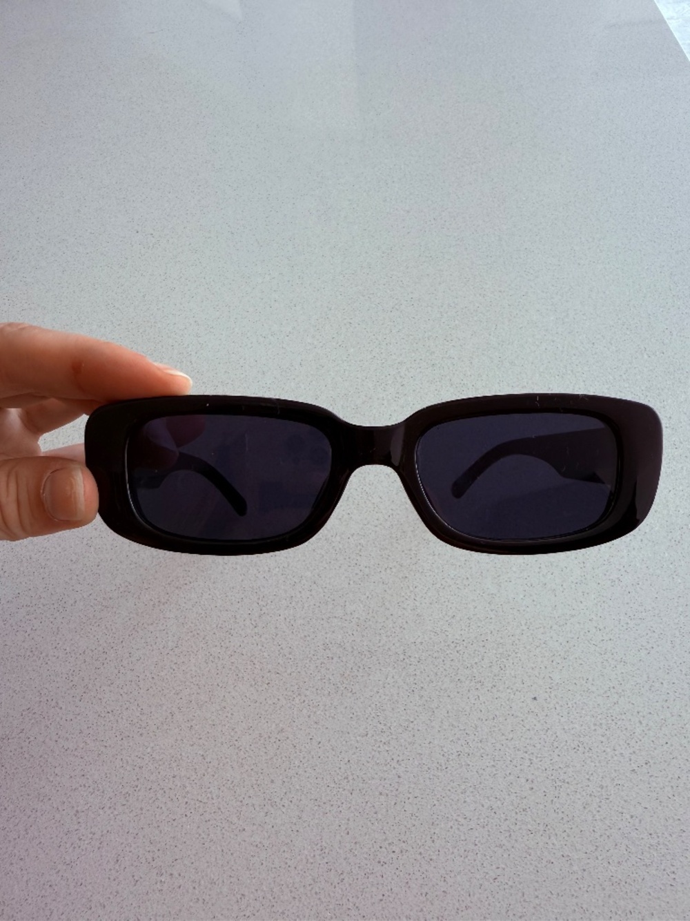 Black Rectangle Sunglasses Retro Y2K Narrow Frame Shades - Picture 2 of 4